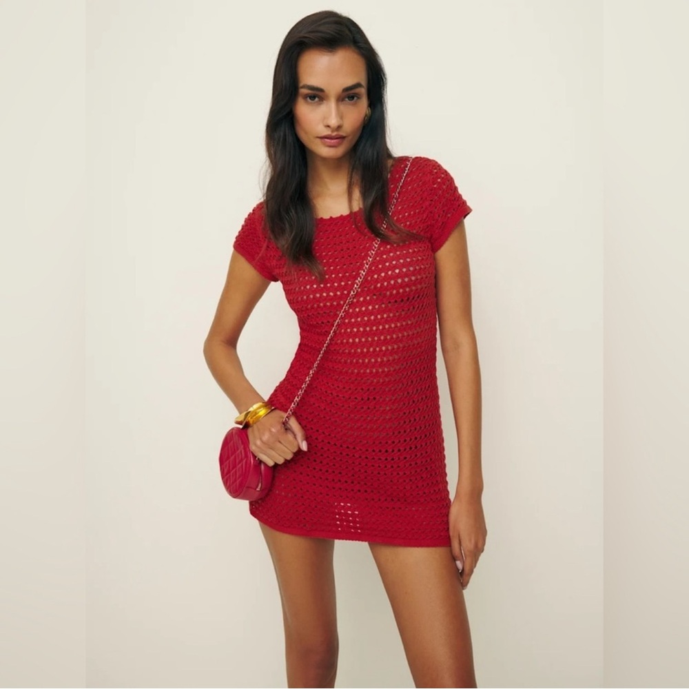 Reformation Red Crochet Mini Dress - S